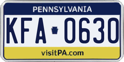 PA license plate KFA0630