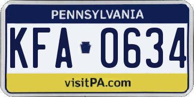 PA license plate KFA0634