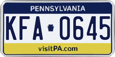 PA license plate KFA0645