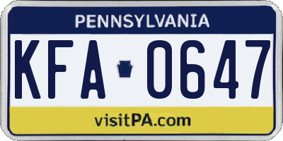 PA license plate KFA0647