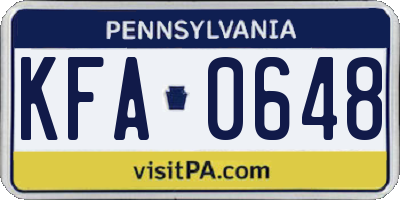 PA license plate KFA0648