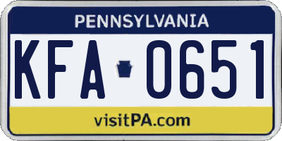 PA license plate KFA0651