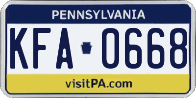 PA license plate KFA0668