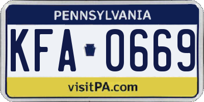 PA license plate KFA0669