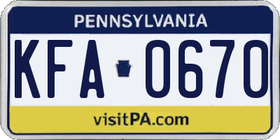 PA license plate KFA0670