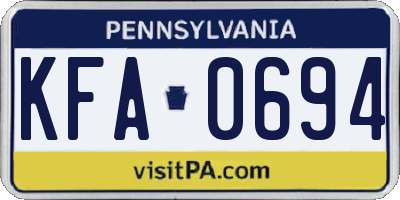 PA license plate KFA0694