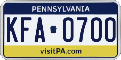 PA license plate KFA0700