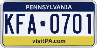 PA license plate KFA0701