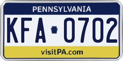 PA license plate KFA0702