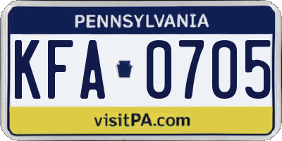 PA license plate KFA0705