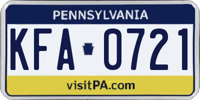 PA license plate KFA0721