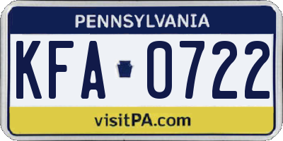 PA license plate KFA0722