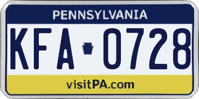 PA license plate KFA0728
