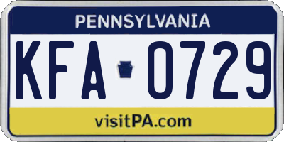 PA license plate KFA0729