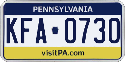 PA license plate KFA0730