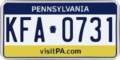 PA license plate KFA0731