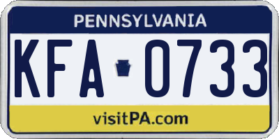 PA license plate KFA0733