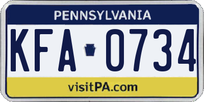 PA license plate KFA0734