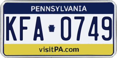 PA license plate KFA0749