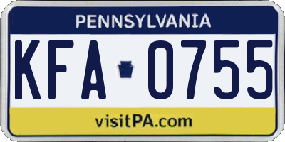 PA license plate KFA0755