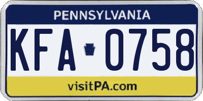 PA license plate KFA0758