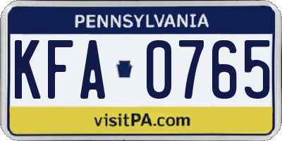 PA license plate KFA0765