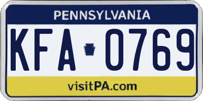 PA license plate KFA0769