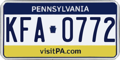 PA license plate KFA0772