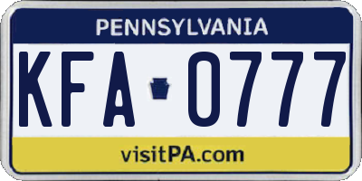 PA license plate KFA0777