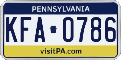 PA license plate KFA0786