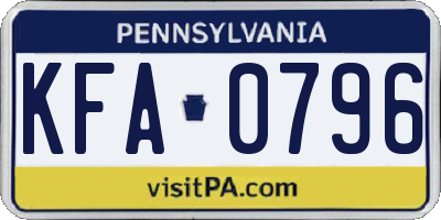 PA license plate KFA0796