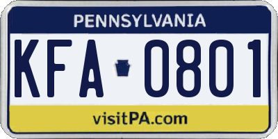 PA license plate KFA0801