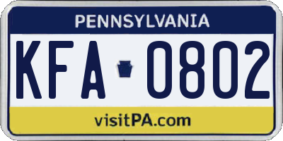 PA license plate KFA0802