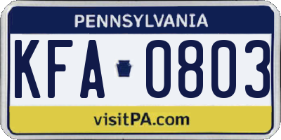 PA license plate KFA0803