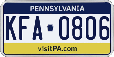 PA license plate KFA0806