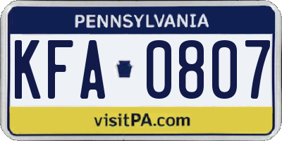 PA license plate KFA0807