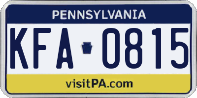 PA license plate KFA0815