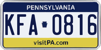 PA license plate KFA0816