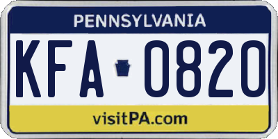 PA license plate KFA0820