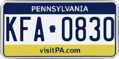 PA license plate KFA0830