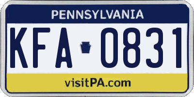 PA license plate KFA0831