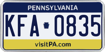 PA license plate KFA0835