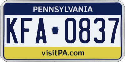 PA license plate KFA0837