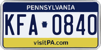 PA license plate KFA0840