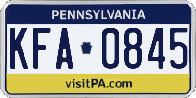 PA license plate KFA0845