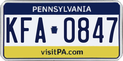 PA license plate KFA0847