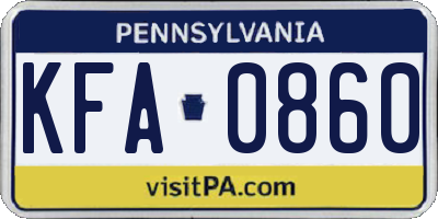 PA license plate KFA0860