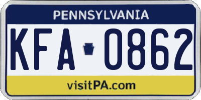 PA license plate KFA0862