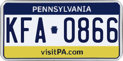 PA license plate KFA0866