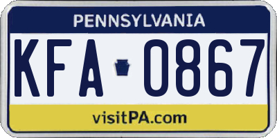 PA license plate KFA0867